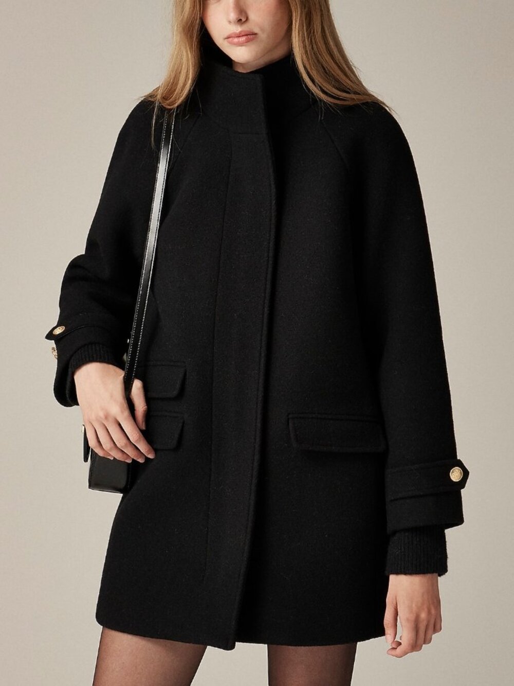 J. Crew Toscana Coat in Italian Stadium-Cloth Wool Blend Black 24